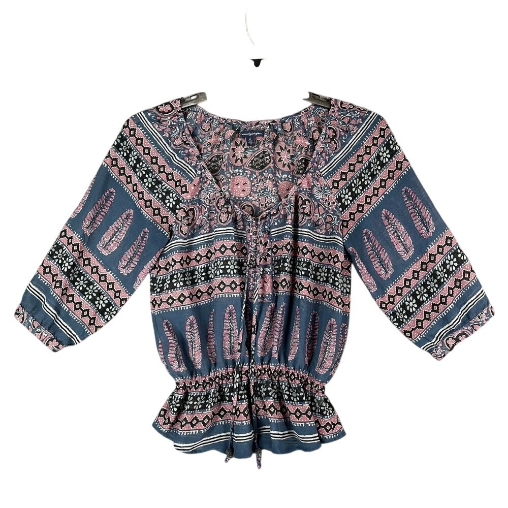 American Eagle Blouse Womens Small BOHO Pullover Henley‎ Shirt Gypsy Hippie
